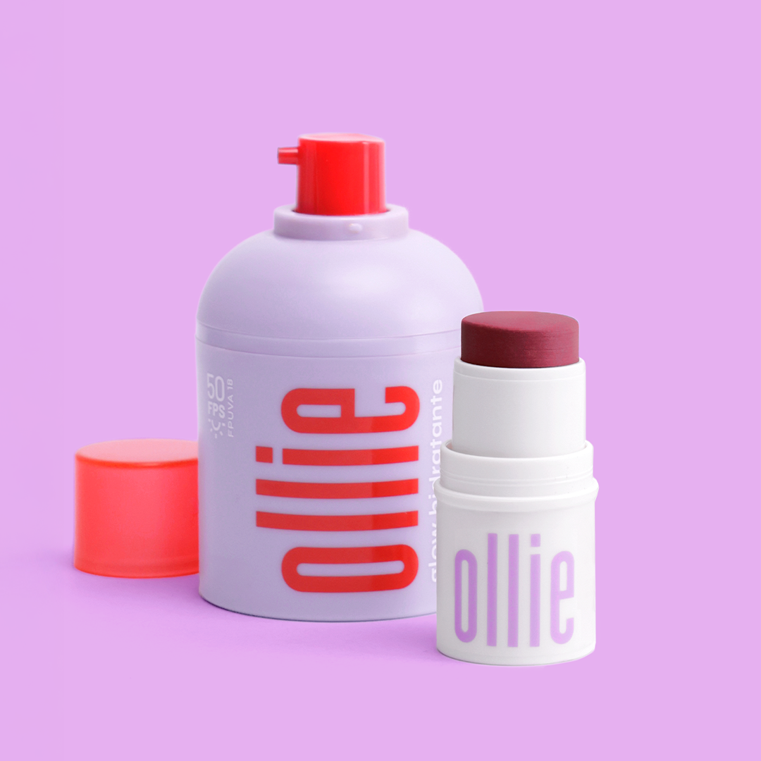 Blush, batom e sombra e muito glow